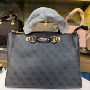 guess coal grey printed izzy status satchel bag