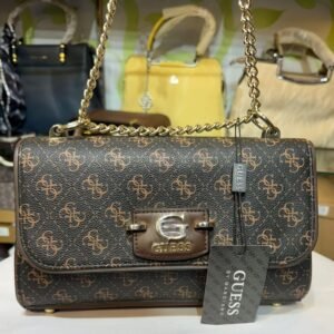 guess latte logo brown printed izzy convertible crossbody bag